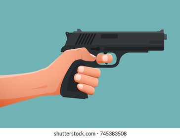 Hand Holding Gun Shoting. Vector Illustration