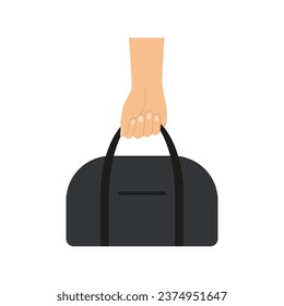 Hand holding gym bag. Vector illustration.