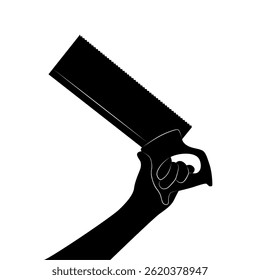 Hand holding a hacksaw. Vector illustration isolated on white background