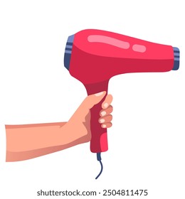 hand holding hair dryer flat illustration style on white background