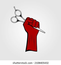 Hand holding hairdressing scissors and comb. Vector illustration.