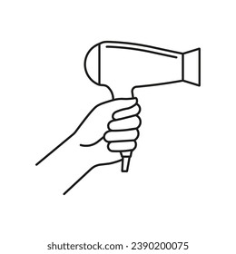 Hand holding hairdryer icon. Vector. Line style.