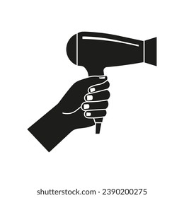 Hand holding hairdryer icon. Vector. Flat design.