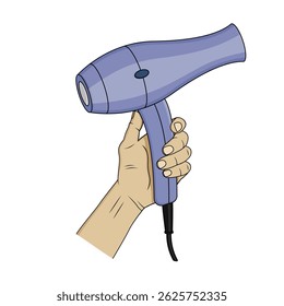 Hand holding hairdryer. Vector design