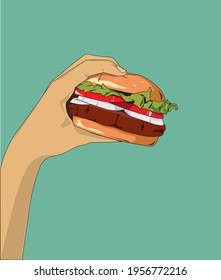 hand holding hamburger icon vector illustration graphic design