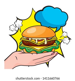 hand holding hamburger vector illustration