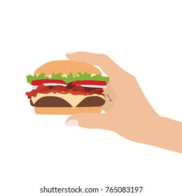 Hand holding a hamburger, vector illustration design. Hands collection.