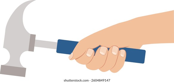 Hand holding hammer. Colorful vector illustration Hand drawn vector illustration.