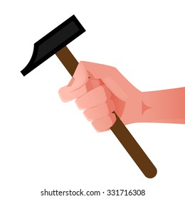Hand holding a hammer concept