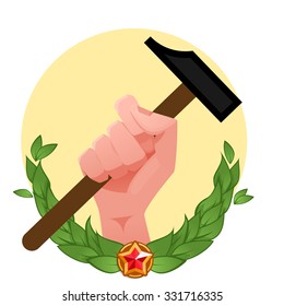 Hand holding a hammer concept
