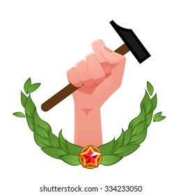 Hand holding a hammer concept