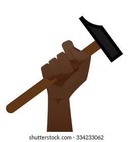 Hand holding a hammer concept