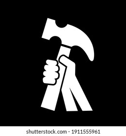 Hand Holding Hammer for Construction or craftsman vector Icon Logo Design illustration	