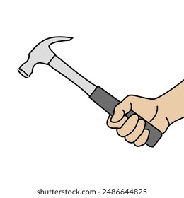 Hand holding a hammer, Construction symbol, Hand drawn