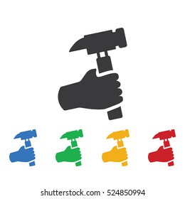 Hand holding hammer. Construction tools icons universal set for web and mobile