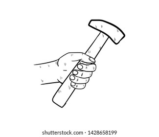 hand holding hammer doodle vector