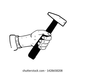 hand holding hammer doodle vector