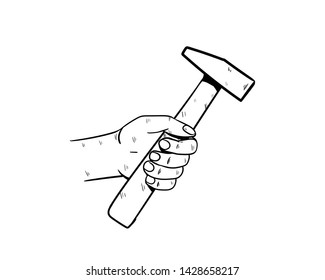 hand holding hammer doodle vector