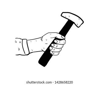 hand holding hammer doodle vector