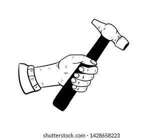 hand holding hammer doodle vector