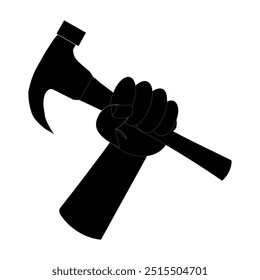 Hand Holding Hammer Icon vector illustration, editable eps 10, black color labor day element  on White Backgrounds