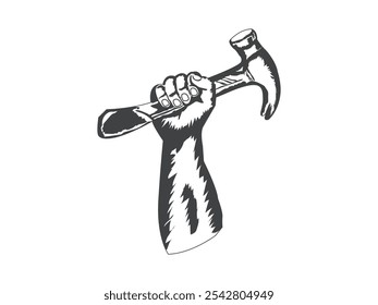 Hand holding and hammer Illustration