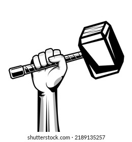 Hand holding hammer illustration clip art for carpenter logo isolated on white background