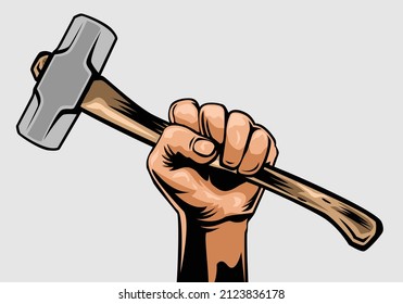 Hand holding hammer illustration design template