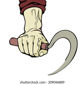 Hand holding a hammer isolated on white background