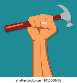 hand holding hammer isolated for worker symbol concept  vector illustration