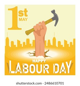 Hand holding a hammer. Labor Day and May Day celebrations. Labor Day concept. Flat vector illustration.