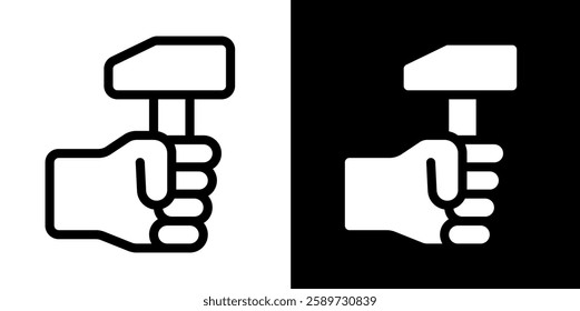 hand holding hammer line and glyph icon, outline and glyph vector sign, linear and glyph style pictogram isolated on white and black. labour symbol, logo, icon, illustration