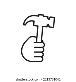 Hand Holding Hammer To Repair Or Fix Things Line Art Vector Icon For Apps And Websites