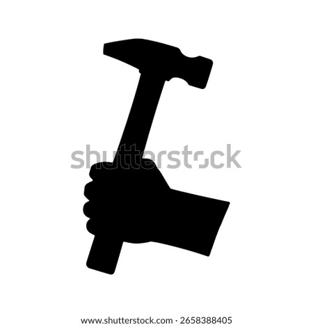 Hand holding hammer silhouette vector flat illustration on white background