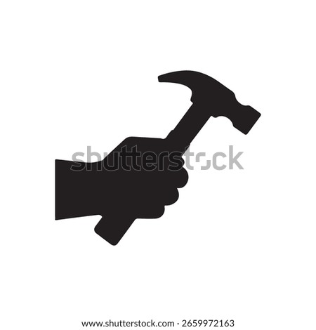 Hand holding hammer silhouette vector flat illustration design on white background