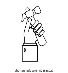 hand holding hammer tool construction outline