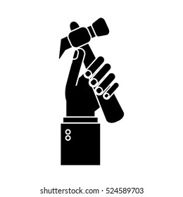hand holding hammer tool construction pictogram