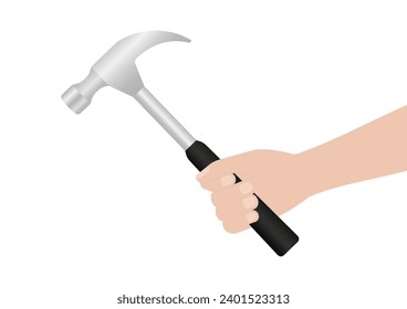 Hand Holding Hammer. Hand Tool or Mechanic Tool. Vector Illustration. 