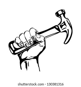 hand holding hammer vector black illustration