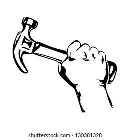 hand holding hammer vector black illustration