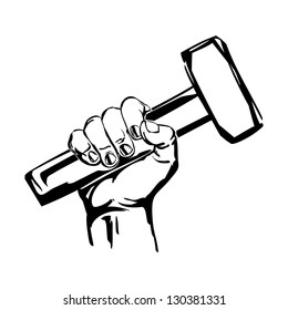 hand holding hammer vector black illustration