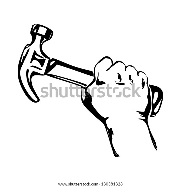 Hand Holding Hammer Vector Black Illustration Stock Vector (Royalty Free) 130381328