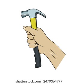 Hand holding hammer. vector design