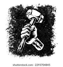 hand holding hammer vintage design