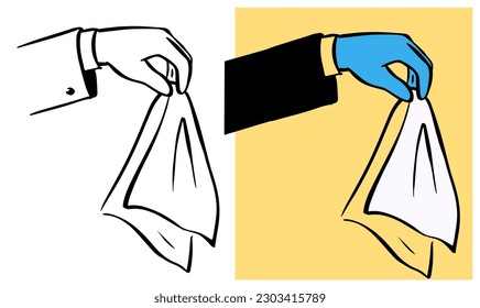 Hand Holding a Handkerchief Vector Cartoon illustration. Person wising wet wipes for make-up removal or other cleaning purposes