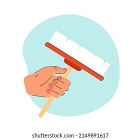 Hand Holding Handle Of House Sweeper Brush. Person Cleaning Dirty Surface From Dust And Dirt Flat Vector Illustration. Housework, Service Concept For Banner, Website Design Or Landing Web Page