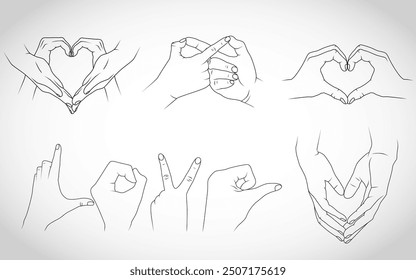 Hand in hand. Holding Hands, heart shape. Saint Valentine's day vector set. Vector