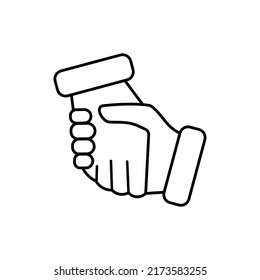 Hand holding hand with handshake. Helping and support icon in business. Two hands taking each other. Isolated vector graphic illustration on white background.
