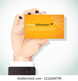 hand holding happy Halloween card vector illustration eps10
