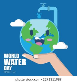 Hand holding a happy planet earth World water day Vector
